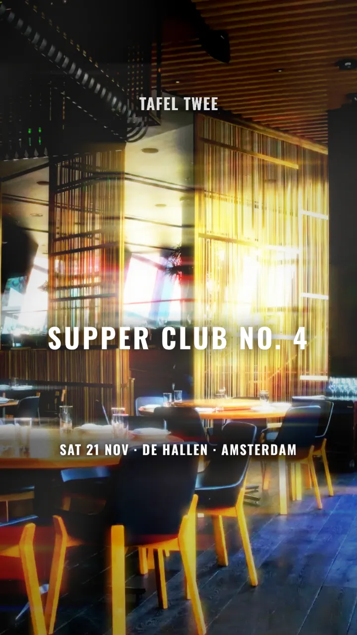 A reel for a supper club in Stage lights: Supper Club no. 4, RSVP: link in bio, and the date and place along the top, over the dinner