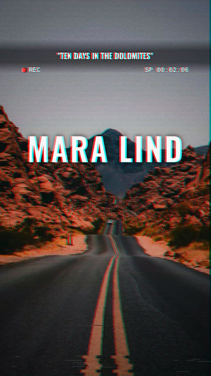 A reel for a new travel video, as a VHS camcorder tape: Mara Lind’s name, when the video is out and Watch: link in bio, over mountains, a lake and a road